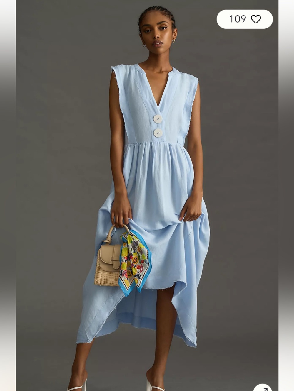 By Anthropologie V-Neck Apron Light Blue Sleeveless Midi Oversized Dress L